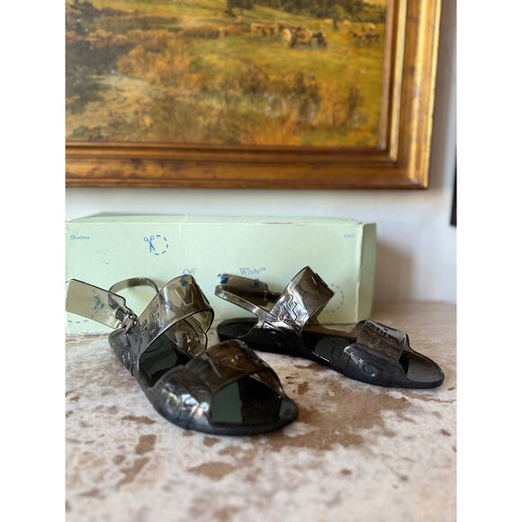 Off White Transparent Jelly Zip Tie Slingback Flat Sandal w Box Ladies Size 5 - Picture 3 of 9